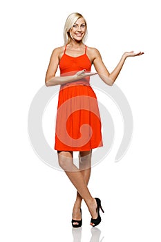 Woman showing copy space