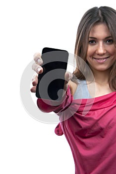 Woman Showing display mobile cell phone