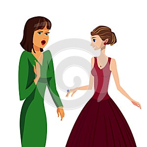 Woman showing Engagement Ring Vector Illustration