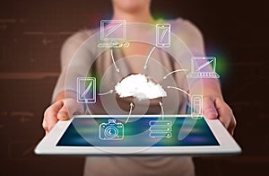 Woman showing hand drawn cloud computing