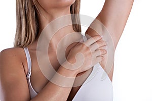 Woman showing her armpit photo