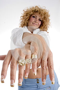 Woman showing her finger rings