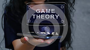 Woman showing HUD hologram Game theory