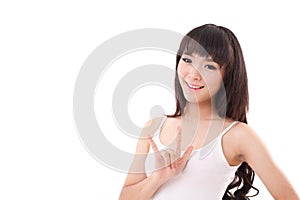 Woman showing I love you hand gesture