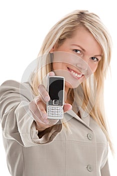 Woman showing mobile phone