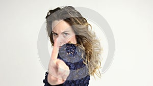 Woman showing prohibition gesture