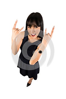 Woman showing the rock sign.