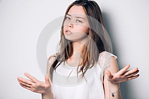 Woman showing sign to say no to someone