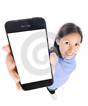 Woman showing smart phone