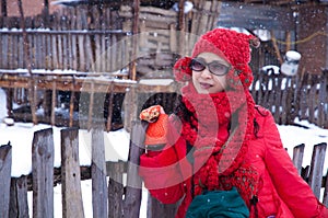 Woman showing in snow