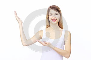 Woman showing something on the palms of her hands