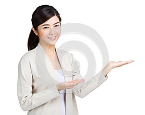 Woman showing something with two hand