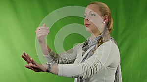 Woman showing stop gesture