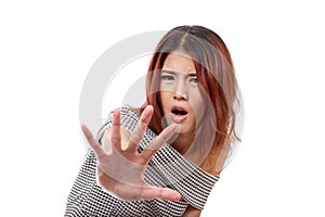 Woman showing stop, reject, refuse, forbid, negative hand sign