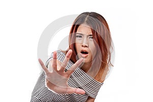 Woman showing stop, reject, refuse, forbid, negative hand sign photo
