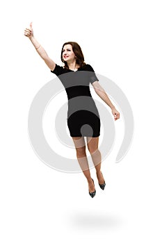 Woman showing thumbsup flying