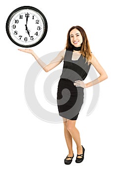 Woman showing the time on the clock