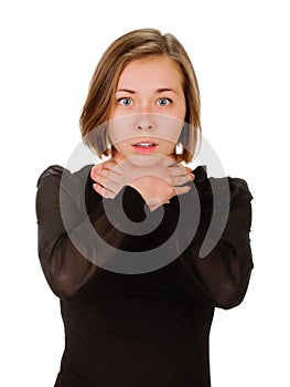Woman shows sign asphyxiation photo