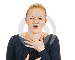 Woman shows sign asphyxiation photo