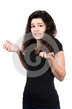 Woman Shrugging With Indecision photo