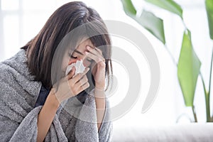 Woman sick and sneeze