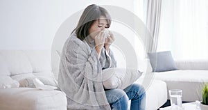 Woman sick and sneeze