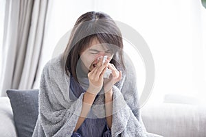 Woman sick and sneeze