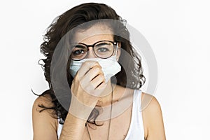 Woman Sickness Protective Mask Fever Concept