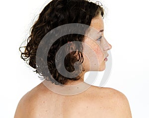 Woman Sideview Isolated StudioPortrait