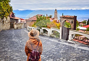 Woman in Signagi town in Georgia