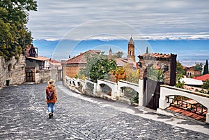 Woman in Signagi town in Georgia