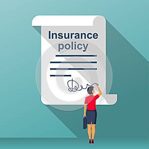 Woman signature form insurance policy