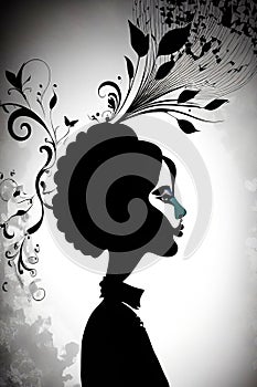 Woman silhouette with artificial intelligence drawing.