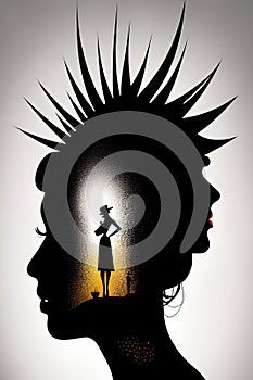 Woman silhouette with artificial intelligence drawing.