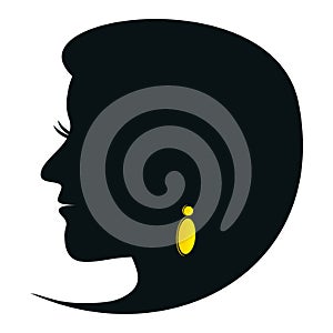 Woman - silhouette, earrings, black color on white background