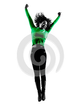 Woman silhouette isolated jumping happy