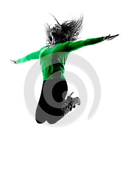 Woman silhouette isolated jumping happy