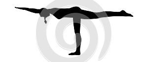 Woman silhouette practicing warrior III pose. Strengthing yoga asana. Vector illustration