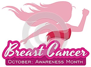 Woman Silhouette with Ribbon Promoting Breast Cancer Awareness Month, Vector Illustration