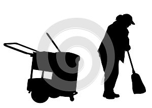 Woman silhouette sweeping with broom