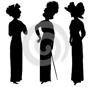 Woman silhouette vintage elegant dress hat. Fashion girls isolated