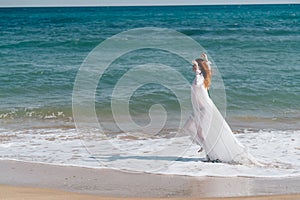 woman silhouette walks along the coast landscape ocean Fresh air