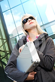 Woman with silver case