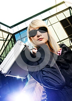 Woman with silver case