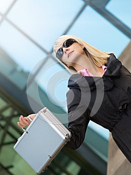 Woman with silver case