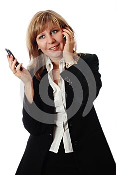 Woman simultaneously talking on two phones