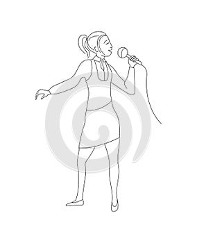 Woman sing into microphone vector