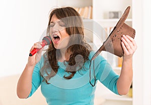 Woman singing with a microphone