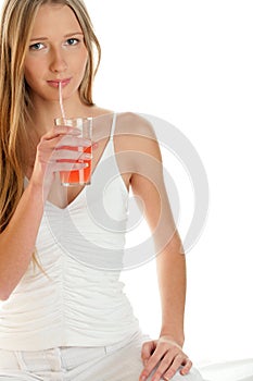 Woman sipping juice