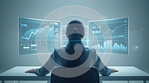 Futuristic technology interface with data analytics and artificial intelligence